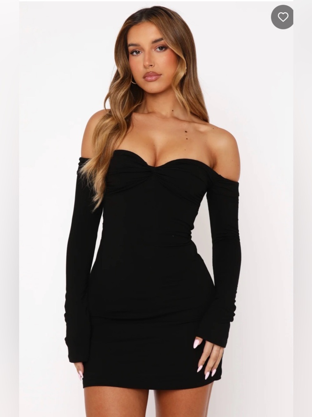 White Fox Boutique Running Out Of Time Off Shoulder Long Sleeve Mini Dress Black